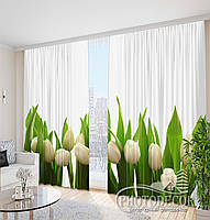 3D Фото Шторы "Белые тюльпаны" 2,7м*2,9м (2 полотна по 1,45м), тесьма