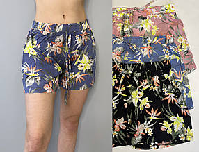 Шорти жіночі шифонові з рослинним візерунком Шорти легкі літні 2XL-5XL (Польща)
