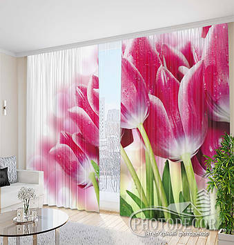 Фото Штори "Букети рожевих тюльпанів" 2,5м*2,9м (2 полотна по 1,45м), тасьма