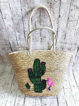 Сумка жіноча шопер модна плетена на блискавці 45*30 см стильний літній принт Кактус Luna