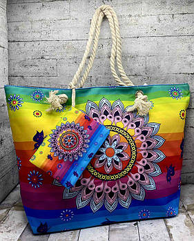 Пляжна сумка жіноча яскрава з косметичкою 59*40 см літній принт у різних кольорах Luna