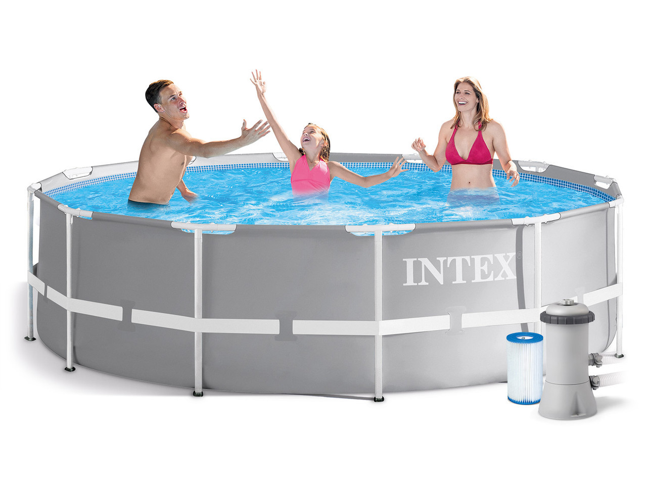 Басейн каркасний круглий (366x99см, 8592л, фільтр-насос, сходи) Intex 26716 Сірий, фото 1