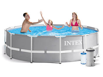 Басейн каркасний круглий (366x99см, 8592л, фільтр-насос, сходи) Intex 26716 Сірий