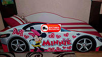 Ліжко машинка серія Еліт модель Е-7 біле (рожева) Minnie зі спортивним матрацом і подушкою, фото 3