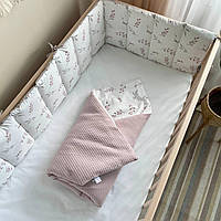 Плед-конверт с одеялом для новорожденной девочки Веточки котики пудра плед на выписку из роддома 80*100 см