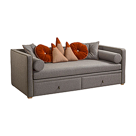 Диван для підлітків двоспальний із ящиками MeBelle DORRIE 90х190 світло-коричневий, помаранчевий велюр