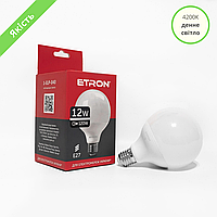 LED лампа ETRON G95 E27 12вт 4200K 220V, лампа светодиодная 1-ELP-040