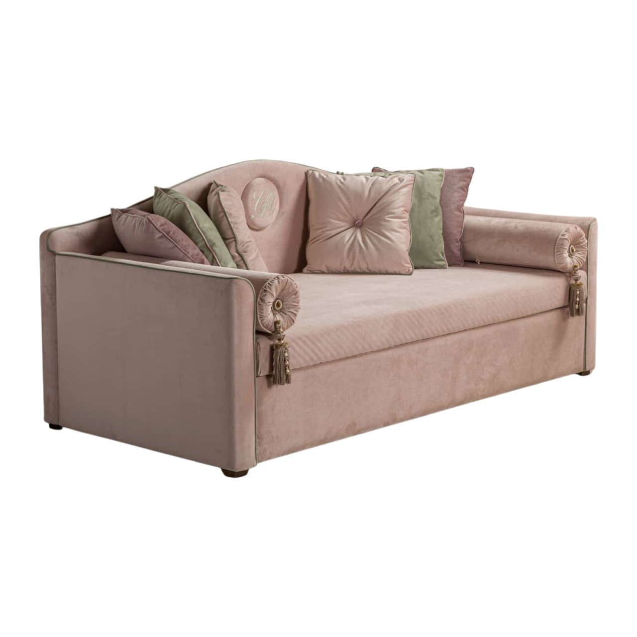 Дитячий диванчик розкладний дизайнерський MeBelle LAVALLE 90х190 двоспальний, пудрово-рожевий велюр