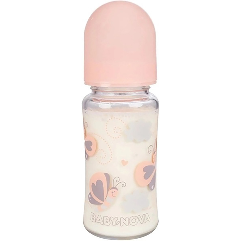 Пляшечка скляна "Декор" з широкою шийкою персикова 230 мл Baby-Nova 0m+ (4001071400054)