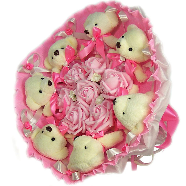 Розовые белые мишки купить букет из сухоцветов в москве
