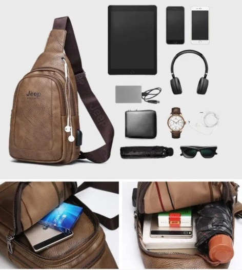 Чоловіча шкіряна сумка Jeep джип, бананка, рюкзак