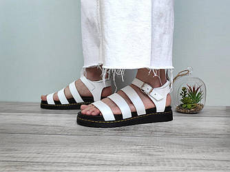 Жіночі чоботи Sandals Dr. Martens Black білі виконані з ремінців прошиті на платформі