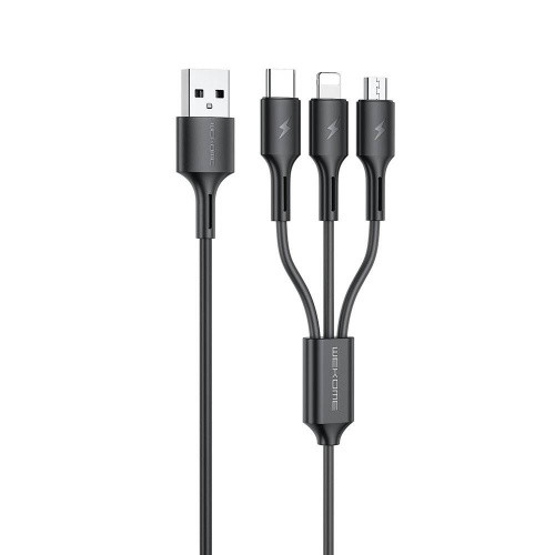 Кабель Remax WK Design WDC-137th USB - (Lightning+MicroUSB+Type-C) (1.2m) (Чорний)