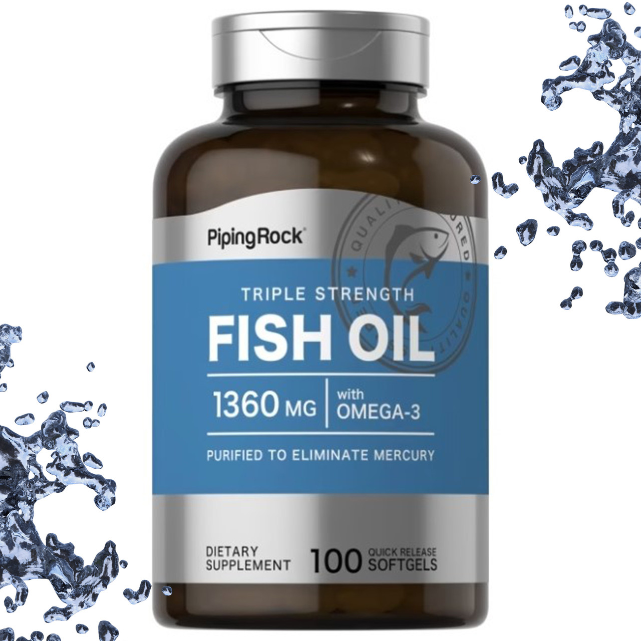 Рыбий жир Piping Rock Triple Strength Fish Oil 1400 мг (850 мг Active Omega-3) 100 гелевых капсул - фото 2 - id-p1614402794