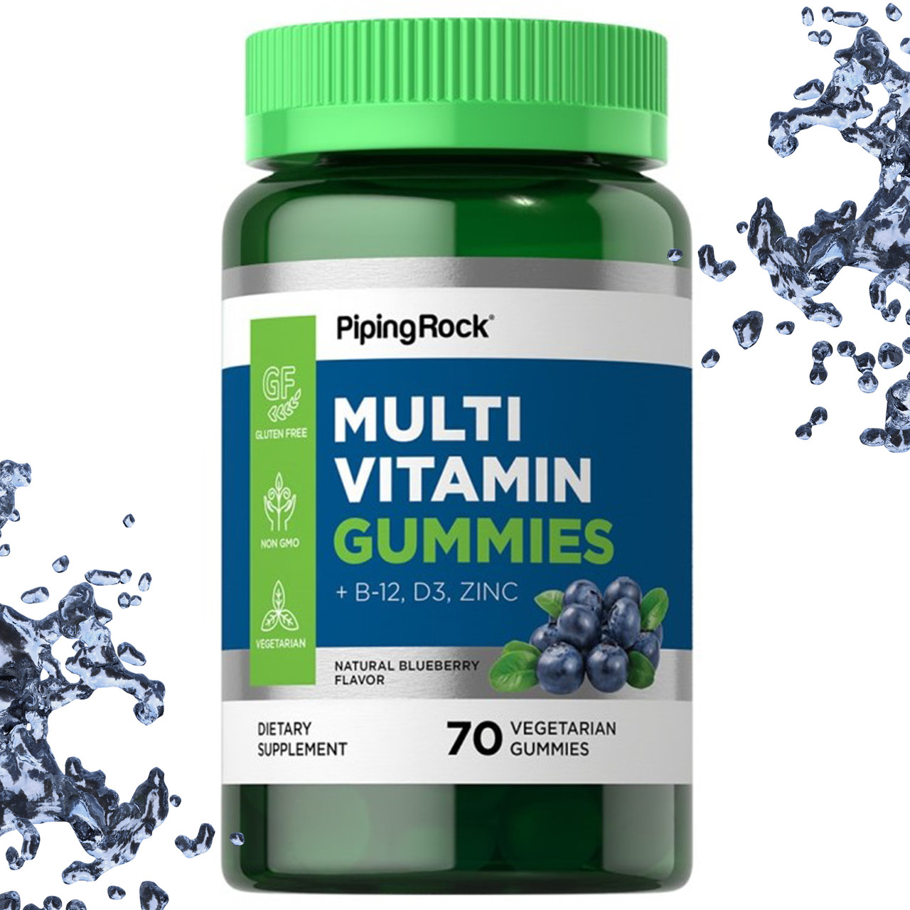 Piping Rock Multivitamin + B12, D3, Zinc Чернічний смак 70 жувальних цукерок