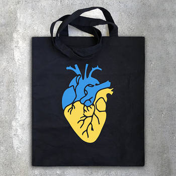 "Серце прапор України / Ukraine" еко сумка шопер бавовняна чорна з малюнком