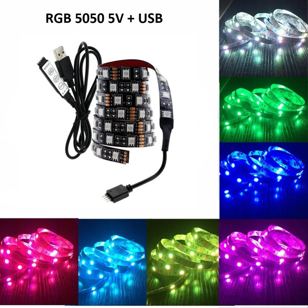 Комплект 2 метри. Світлодіодна стрічка LEDTech RGB 5050 5v ip20 з USB міні контролером