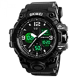 Кварцові тактичні годинники skmei чорні чоловічі круглі наручні годинники з каучуковим ремінцем, фото 5