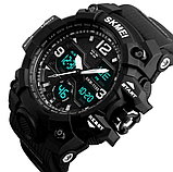 Кварцові тактичні годинники skmei чорні чоловічі круглі наручні годинники з каучуковим ремінцем, фото 3