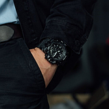 Кварцові тактичні годинники skmei чорні чоловічі круглі наручні годинники з каучуковим ремінцем, фото 7