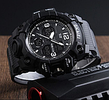 Кварцові тактичні годинники skmei чорні чоловічі круглі наручні годинники з каучуковим ремінцем, фото 9