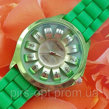 Модний кварцовий годинник із зеленим із силіконовим браслетом., фото 2