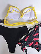 ОПТ Купальник великий пуш-ап портупеї з двома плавками Sisianna 50532 38-46 жовтий на 44 46 48 50 52 розмір, фото 5