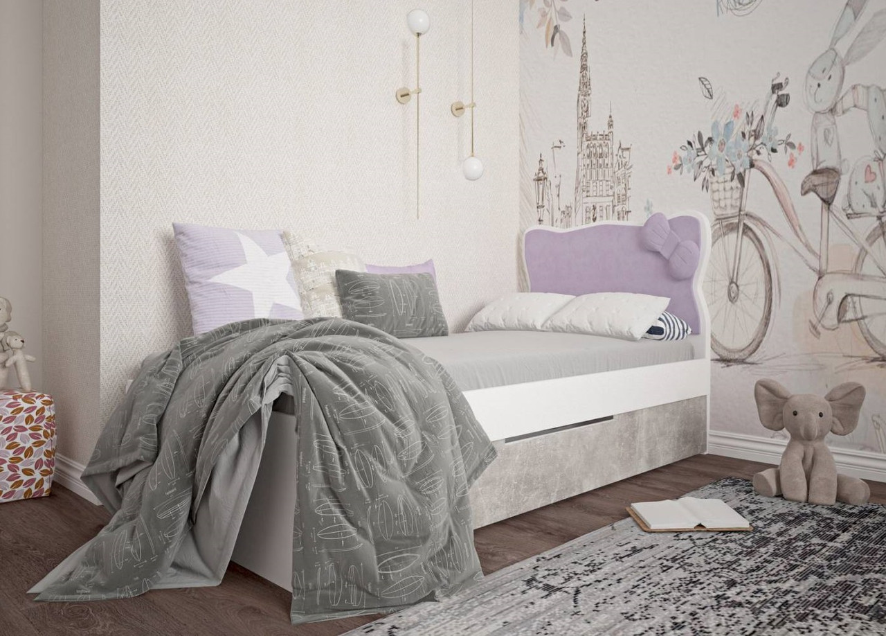 Дитяче ліжко односпальне для дівчинки з висувним ящиком дитячі односпальні ліжка для підлітків Котик 160х80 см.