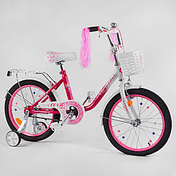 Велосипед 2-х колісний 18" дюймів Червоний дівчачий (6-8 років зростання 110-130см) CORSO Fleur доп колеса, корзинка