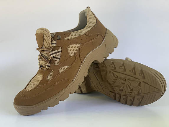 Чоловічі літні тактичні кросівки під форму для ЗСУ Койот натуральний нубук прошиті, фото 1