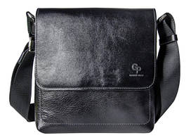 Чоловіча шкіряна сумка Grande Pelle, сумка месенджер з натуральної шкіри, чоловіча чорна сумка, глянцева