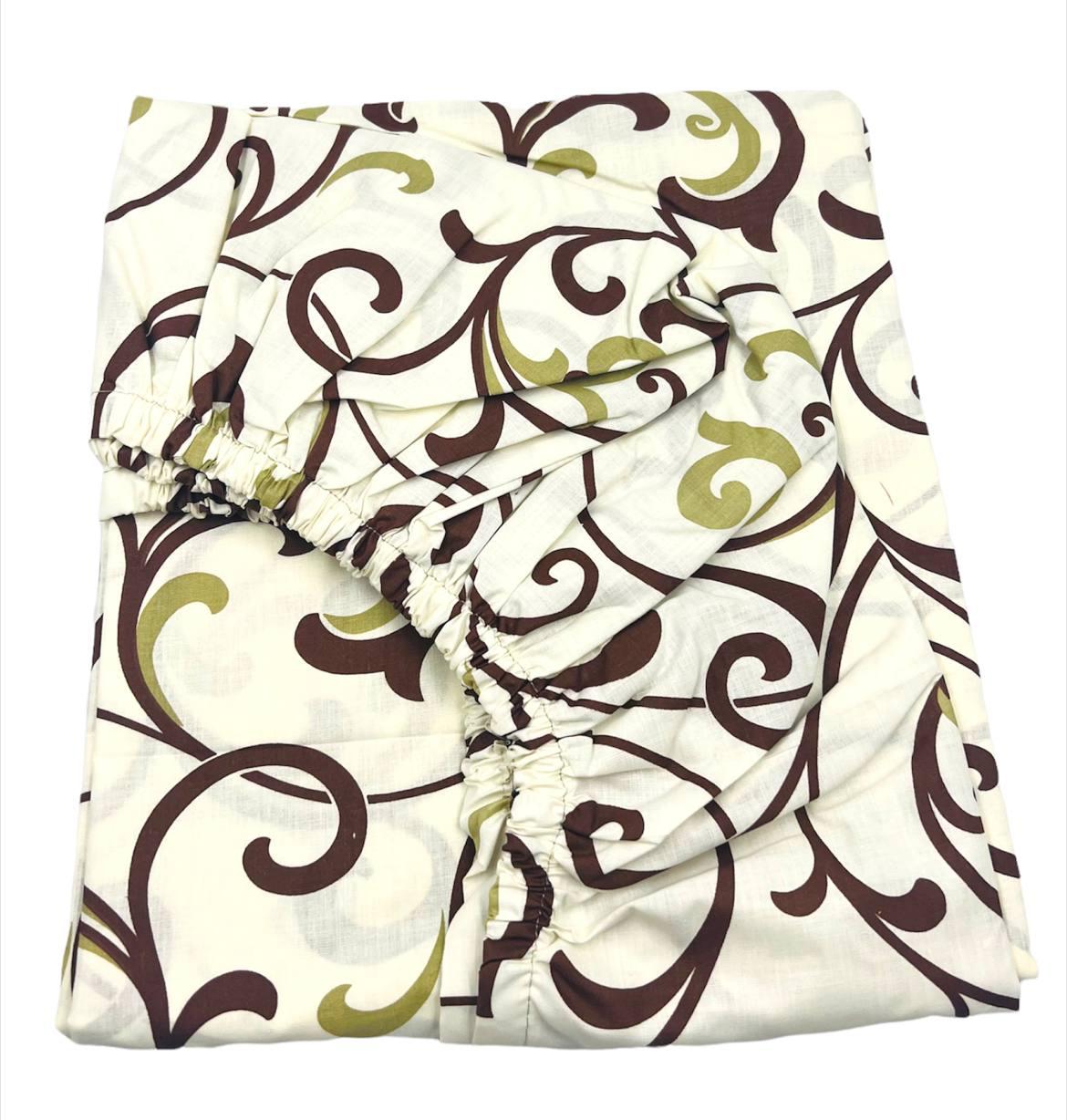 Простирадло на резинці двоспальне "Вензель Молочний шоколад" | Бязь 140x200 см Світлий, фото 1