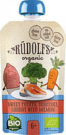 Rudolfs Органічне Пюре Pouch Овочі з Лососем (батат, броколі, морква) 6м+ (110г) без глютена
