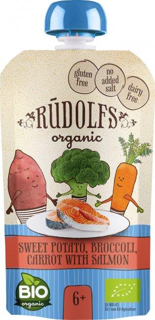 Rudolfs Органічне Пюре Pouch Овочі з Лососем (батат, броколі, морква) 6м+ (110г) без глютена