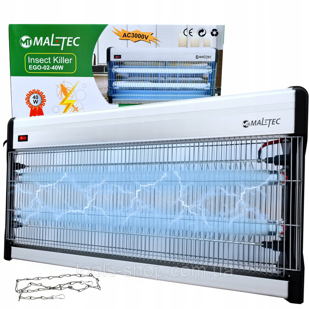 Знищувач комах, електромухоловка (160 м2) Maltec EGO-02-40W (2x20W) 220В, 300В, Інсектицидні лампи