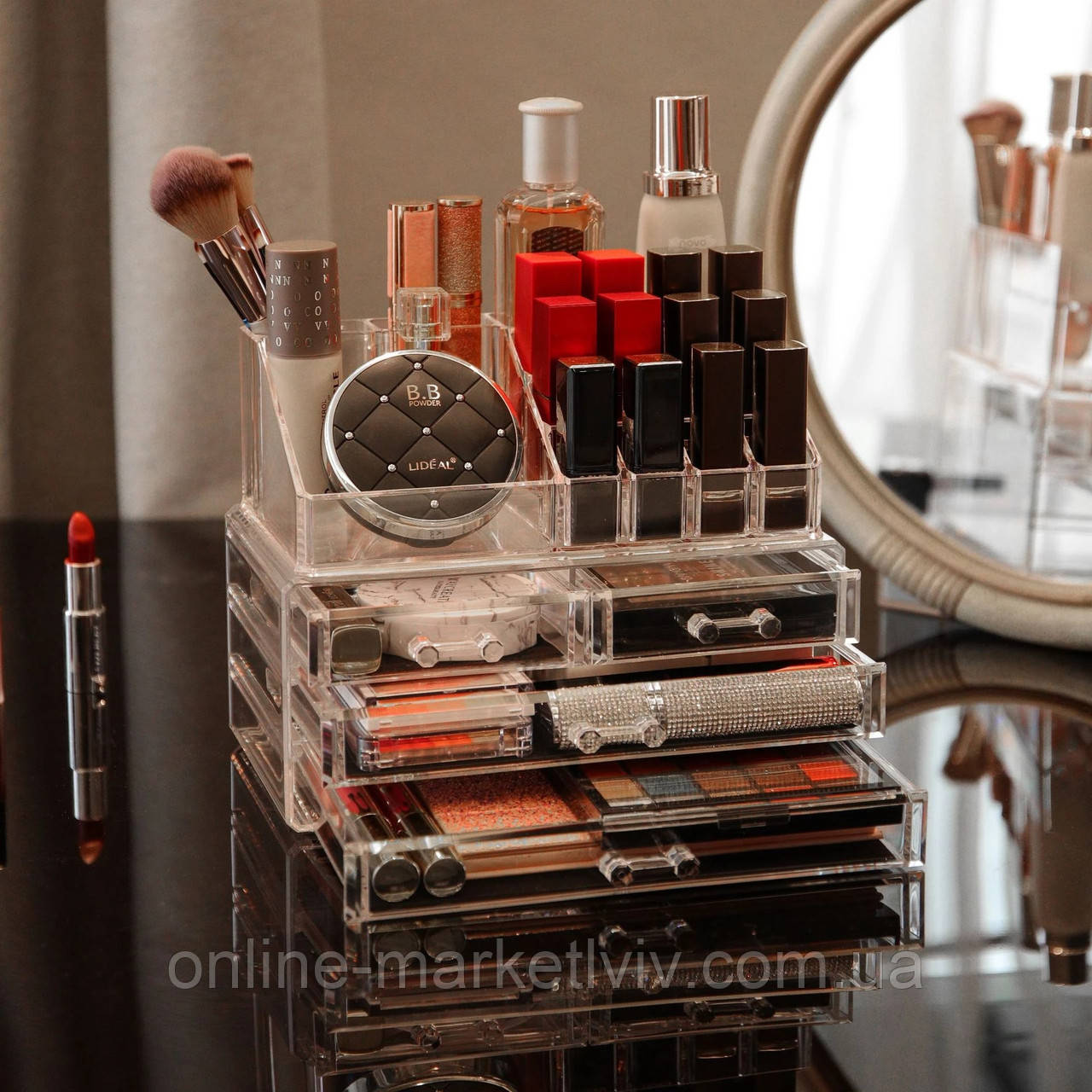 Акриловий органайзер для косметики (24x19x15) Cosmetic Storage Box / Настільний бокс для косметики