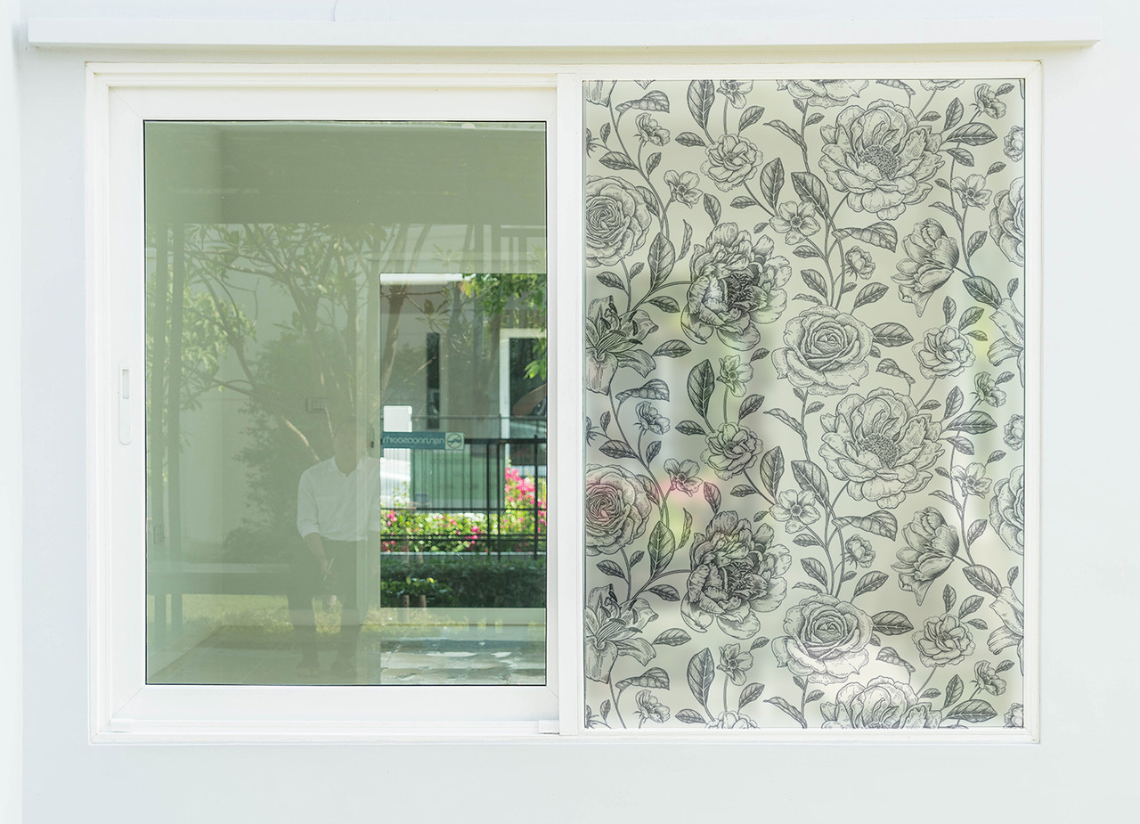 Матовая пленка на окна и перегородки "Черно-белый цветник" Zatarga от соседей, разделитель пространства - фото 4 - id-p1626737020