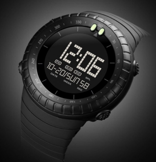 Кварцові тактичні чоловічі електронні наручні чорний годинник skmei з каучуковим ремінцем, фото 1