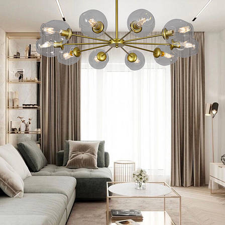 Кругла золота люстра на 10 прозорих молекул (52-6039-10 GD + CL), фото 3