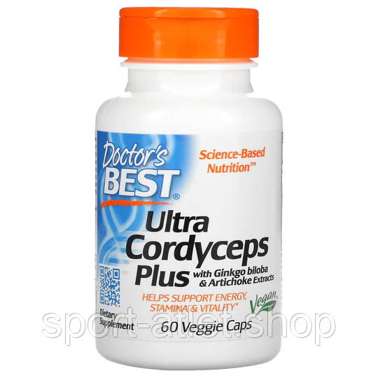 Натуральна добавка Doctor's Best Ultra Cordyceps Plus, 60 вегакапсул