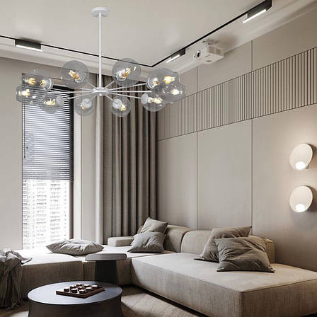Кругла біла люстра на 10 прозорих молекул (52-6039-10 WH+CL), фото 3