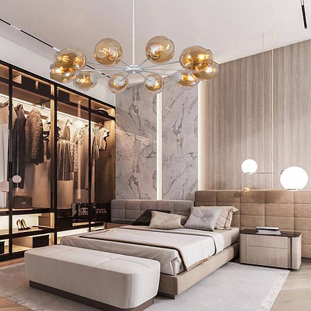 Кругла біла люстра на 10 кавових молекул (52-6039-10 WH+BR), фото 3