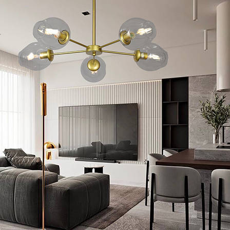 Кругла золота люстра на 5 прозорих молекул (52-6039-5 GD + CL), фото 3
