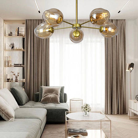 Кругла золота люстра на 5 кавових молекул (52-6039-5 GD + BR), фото 3