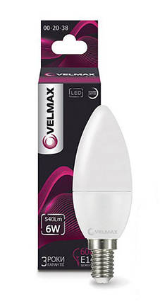 LED лампочка Velmax V-C37 6W 220V E14 4100K 540Lm 21-13-20, фото 1