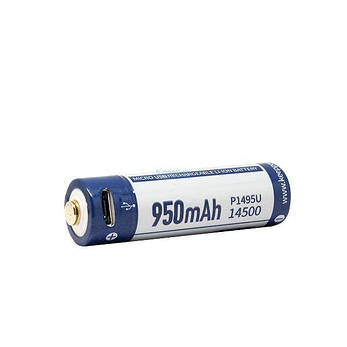 Акумулятор Keeppower 14500 P1495U 3.6 V 950 mAh microUSB (Синій з білим), фото 2