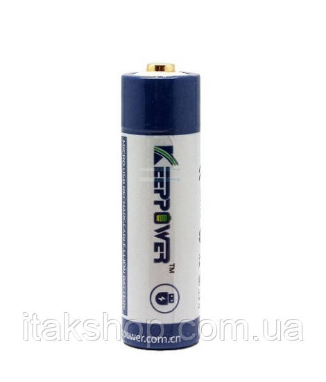 Акумулятор Keeppower 14500 P1495U 3.6 V 950 mAh microUSB (Синій з білим)