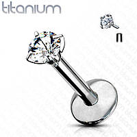 Сережки мікролабрет 1,2 мм з титану з фіанітом для пірсингу губ, хелікса, трагуса Spikes T23LI3-16083-C (8 мм, 3 мм)
