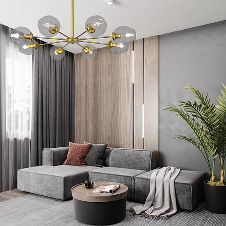Кругла золота люстра на 8 прозорих молекул (52-6039-8 GD + CL), фото 3