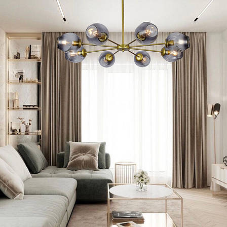 Кругла золота люстра на 8 чорних молекул (52-6039-8 GD + BK), фото 3